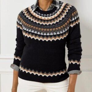 Talbots Crewneck Fuzzy Fair Isle Raglan Sweater L